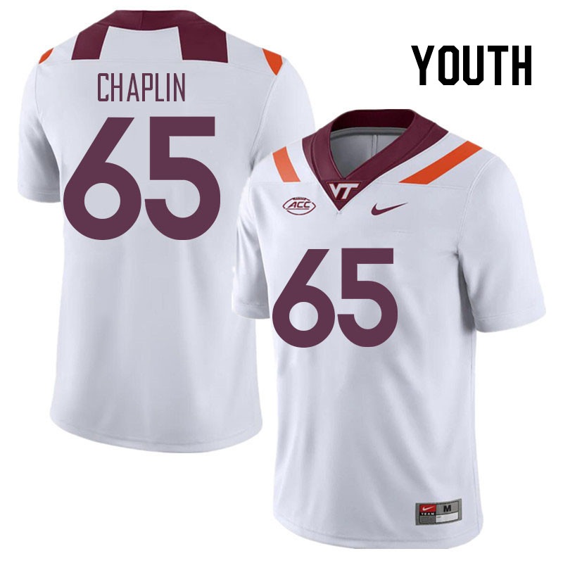 Youth #65 Xavier Chaplin Virginia Tech Hokies College Football Jerseys Stitched Sale-White
